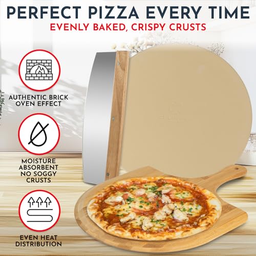 15" Round Pizza Stone for Oven Set 3PCs with Pizza Peel for Oven and Cutter (3 Count)