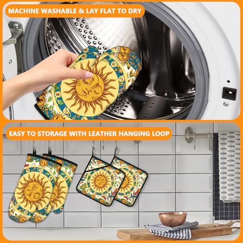 Sun and Moon Oven Mitts and Pot Holders Sets 4Pcs