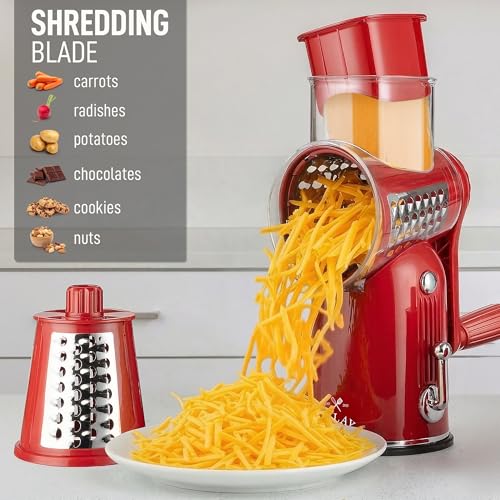Rotary Cheese Grater Manual Hand Crank 5 Blade Shredder