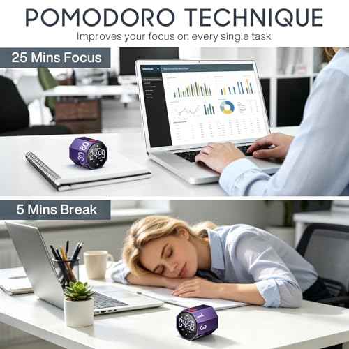 ADHD Pomodoro Timer Metal Gravity Rotation 1.8” LED Large Screen