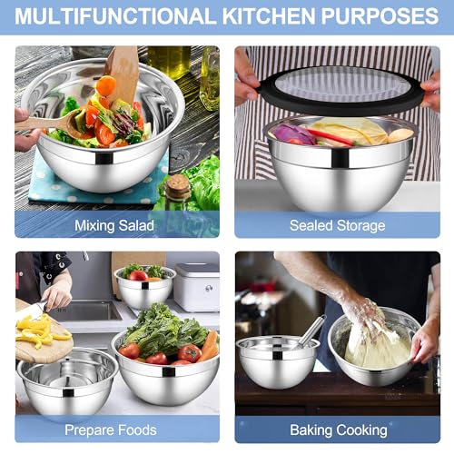 Stainless Steel Mixing Bowls with Transparent Airtight Lids Set of 6 (12 Count)