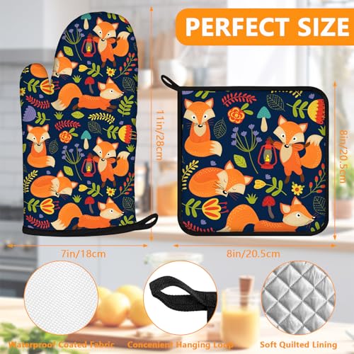 Cute Fox Oven Mitts and Pot Holders Sets 4Pcs