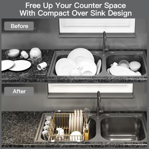 Gold Expandable Dish Drying Rack Over Sink with Anti