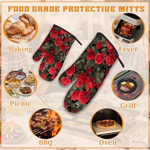 Red Rose Oven Mitts and Pot Holders Set (4 Count)