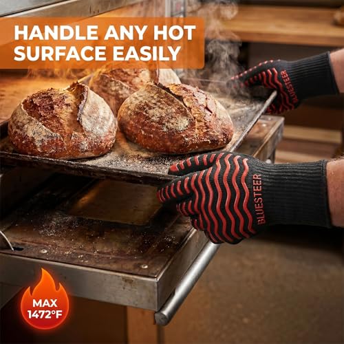 BBQ Gloves 1472°F Heat Resistant Oven Gloves with Fingers (9.6 Ounce)