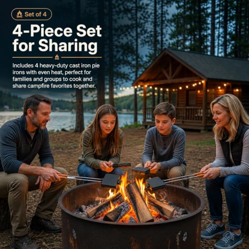 Campfire Pie Iron 4.9" Large Cast Iron Sandwich Maker for Camping (4 Count)