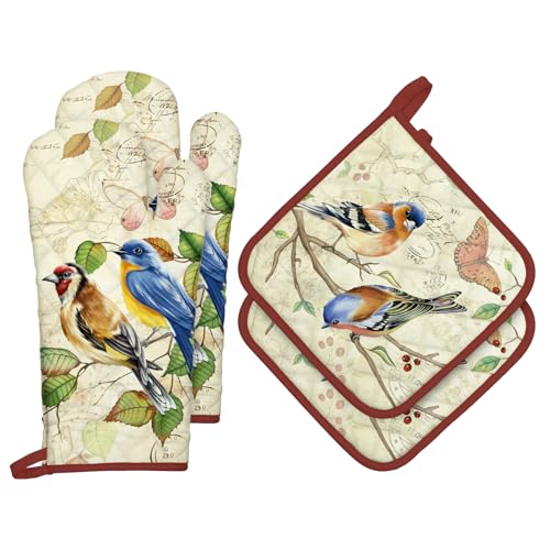 Vintage Bird Oven Mitts and Pot Holders Set (2 Count)