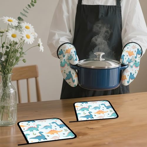 Cute Dinosaur Oven Mitts and Pot Holders (4 Count)