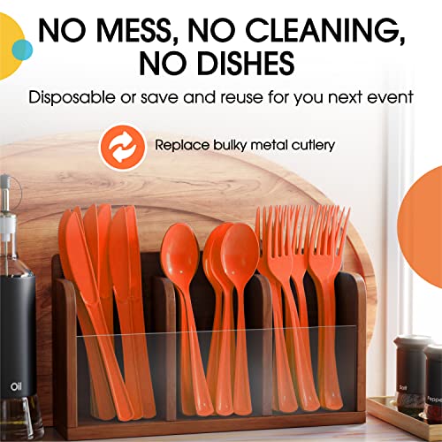Party Solids Orange Plastic Spoons 200 Pieces Orange Spoons Disposable Utensils Heavy Duty Plastic Cutlery Set Disposable Cutlery Sets Flatware Sets Silverware Set Party Supplies & Party Tableware (200 Count)