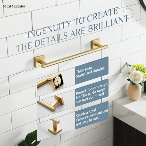 Hand Towel Bar Bathroom Towel Holder for Bath Kitchen Cabinet Towel Rails 16 Inch Brushed Gold Stainless Steel B4005BG