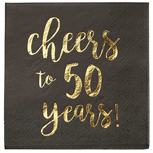 50 Pack Cheers to 50 Years Printed Cocktail Napkins for 50th Birthday and Anniversary (50 Count)