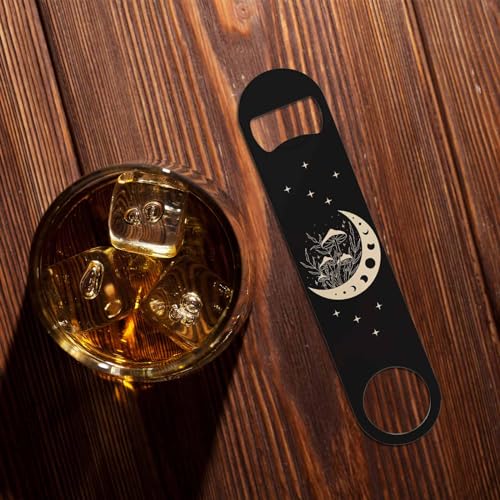Wild Mushrooms Stainless Steel Bottle Opener Abstract Mystical Cosmic Moon Phases and Rituals Star Flat Beer Bottle Opener Keychain for Home Kitchen Bar Restaurant Party Birthday Gift