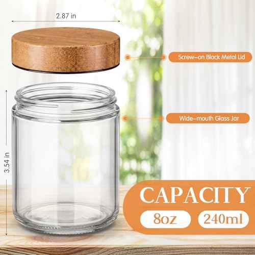 24 Pcs 8oz Glass Jars with Lids Empty Small Glass Containers and Inner Liners Reusable Cosmetic Jars Round Airtight Bottles with Plastic Wood Grain Lids for Travel (24 Count)