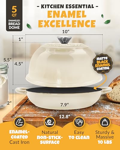5 QT Enameled Dutch Oven for Bread Baking with Lid & Starter Kit