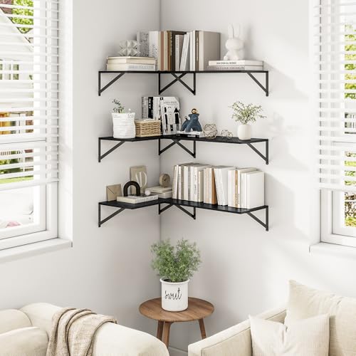 24W x 12D Deep Floating Shelves Set of 3 Black (3 Count)