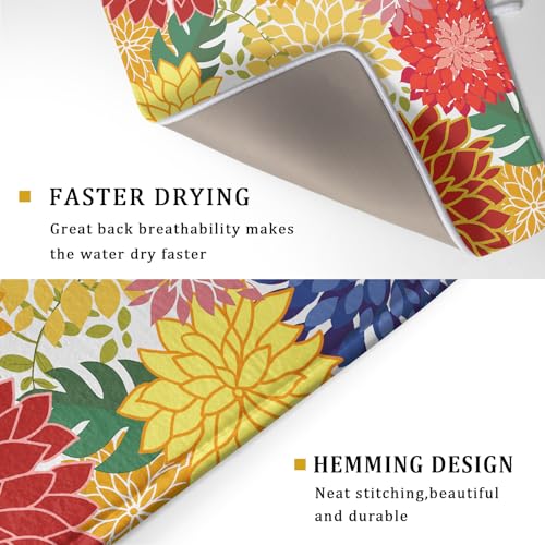 Modern Floral Dish Drying Mat Large Multicolored Tropical Drying Pad for Kitchen Counter