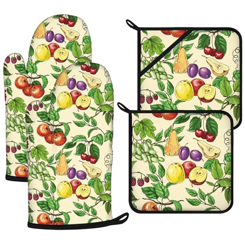 Fruit Flower Oven Mitts and Pot Holders Sets 4Pcs