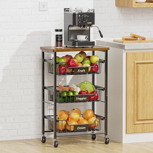 4 Tier Vegetable Fruit Basket Kitchen Storage Rolling Cart on Wheels with Pull