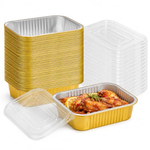 40 Pack 1.5 LB 7.2"×5"×1.8" Aluminum Pans with Lids Heavy Duty (40 Count)