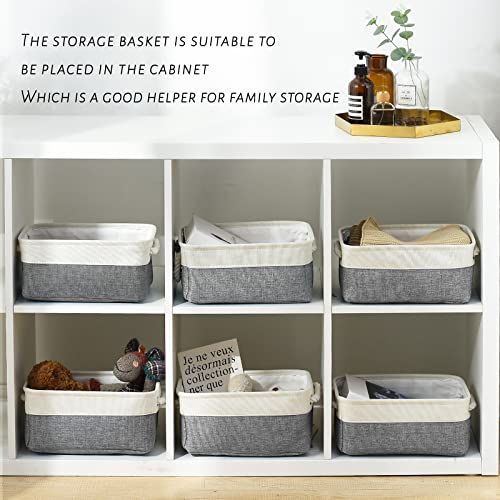 Small Storage Baskets for Shelf 6 Pack Canvas Storage Basket with Handles Fabric Storage Basket for Organizing Storage Bin (6 Count)