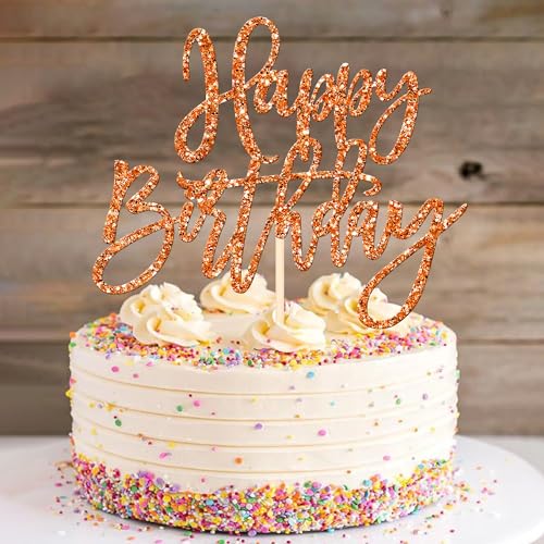 1 PCS Happy Birthday Cake Topper Glitter Happy Birthday Cake Pick for Celebrating Happy Birthday Anniversary Theme Party Cake Decorations Supplies Orange