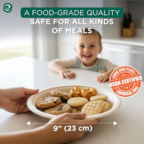 9 Inch Disposable Bagasse Paper Plates (1000 Count)