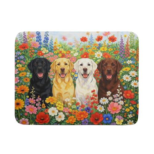 Spring Absorbent Drying Mat Colorful Flowers Dog Dish Drying Mat for Kitchen Counter 18 X 24 In