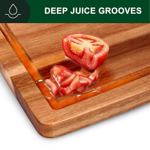 Extra Large Acacia Wood Cutting Board Set of 3 Wooden Chopping Board With Holder Fruit Cutting Boards Charcuterie Boards for Kitchen Bread Cheese Serving Board Meat Cutting Board Carving Board (3 Count)