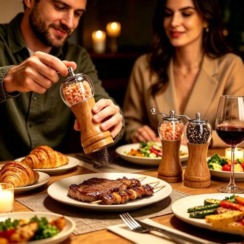 Salt and Pepper Mill Set Manual Wooden Pepper Grinder Set 5in Fresh Spice