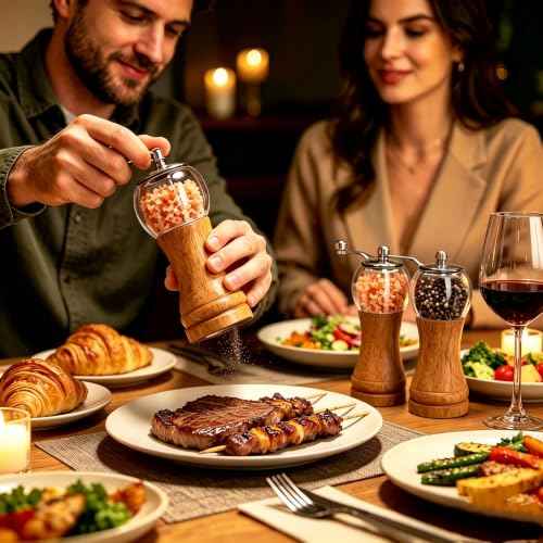 Salt and Pepper Grinder Set Wooden Manual Salt Pepper Mill Set 2pcs 6inch