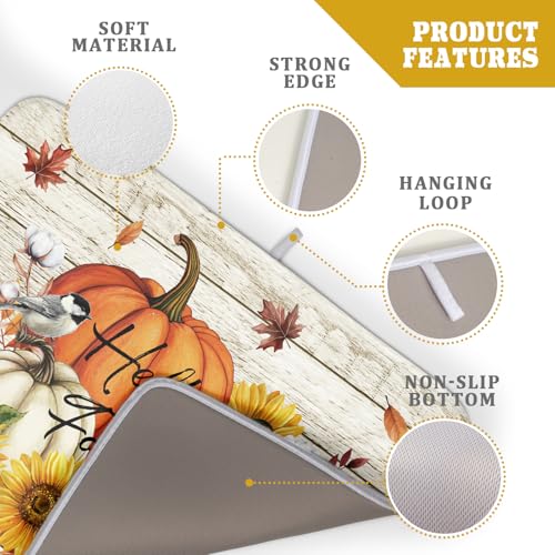 Hello Fall Dish Drying Mat Autumn Pumpkin Dish Drainer Rack Mats 18"x24" Fast Dry Microfiber Dish Drying Pad for Kitchen Countertop Table