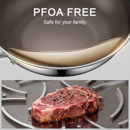 12.5 Inch Hybrid Stainless Steel Wok Pan with Lid
