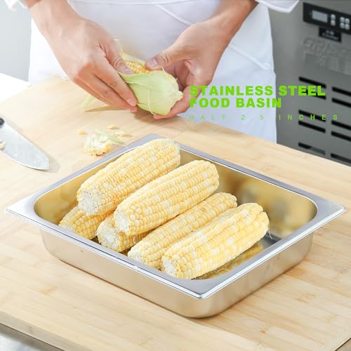 6-Pack 1/2 Size Stainless Steel Catering Pan, 2.5 Inch Deep Hotel Pan for Restaurant, Buffet, Party Supplies (6 Count)