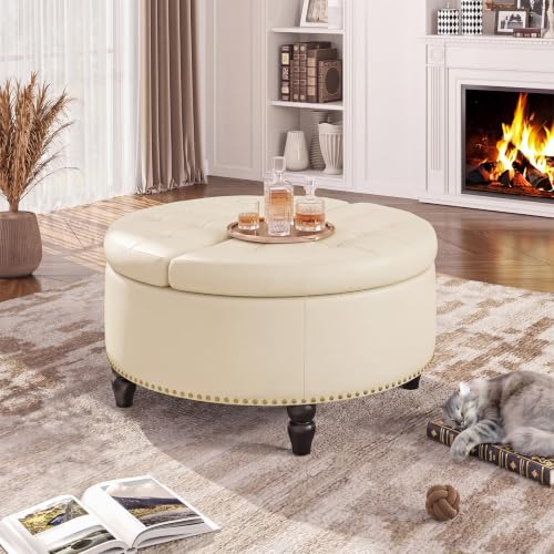 31.5" Large Round Ottoman with Storage Circular