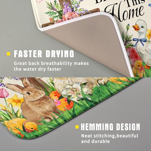 Easter Farmhouse Dish Drying Mat Funny Animal Dish Pad for Kitchen Counter Small 16 X 18