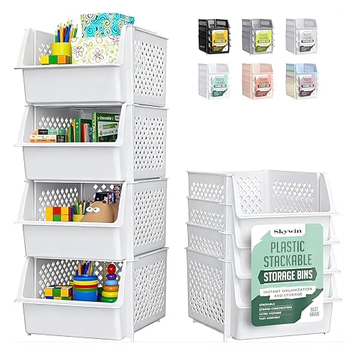 Stackable Storage Bins Open Front for Pantry Storage (4 Count)
