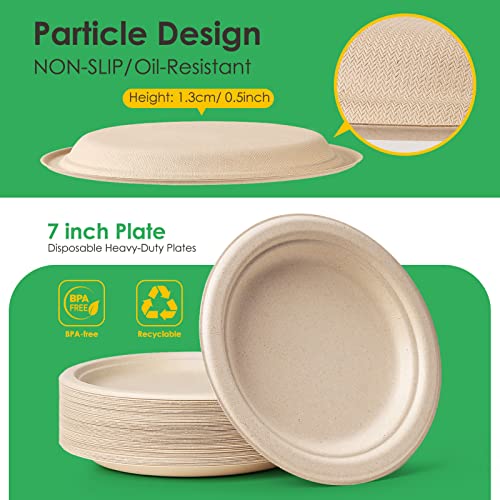 Small Paper Plates 7 Inch 150 Pack Compostable Dessert Plates (150 Count)