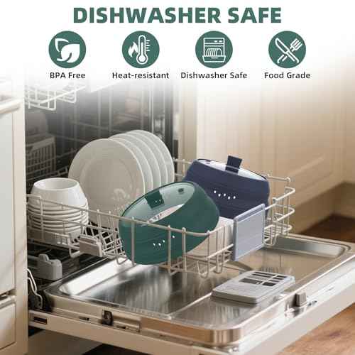Microwave Splatter Cover Glass Guard Lid with Collapsible Silicone for Food Pot Plate Cover 9.8 inch Dark Green