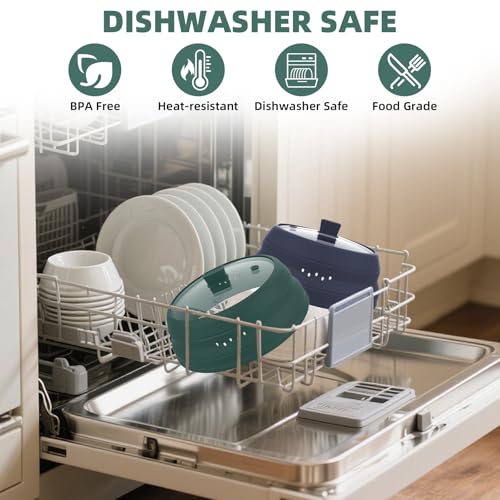 Microwave Splatter Cover Glass Cover Guard Lid with Collapsible Silicone for Food Pot Plate Cover 11.8 inch Dark Green