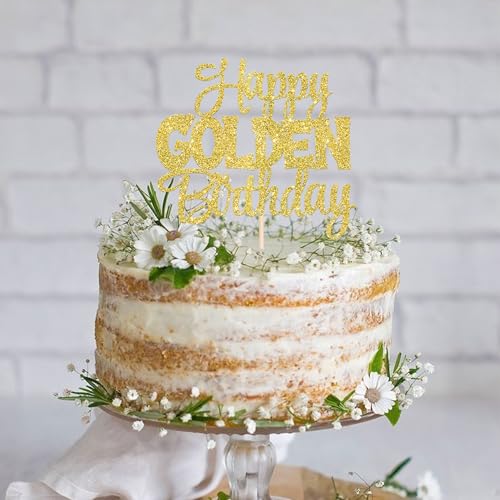 1 PCS Happy Golden Birthday Cake Topper Gold Glitter Birthday Cake Pick 1