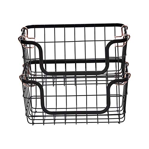 Stackable Metal Wire Rectangular Storage Baskets for Kitchen (2 Count)