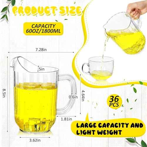 Tessco 36 Pcs Plastic Pitchers 60 Oz Clear Water Beer Jug Large (36 Count)