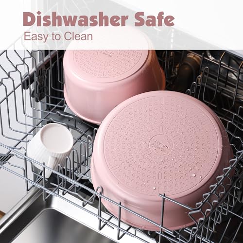24 Piece Ceramic Detachable Handle Pots and Pans Set Pink