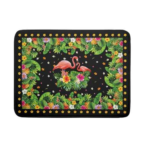 Tropical Flamingo Dish Drying Mat Palm Leaves Absorbent Dishes Drainer Pad Microfiber Dish Rack Mat for Kitchen Countertop Decor 18x24 Inch