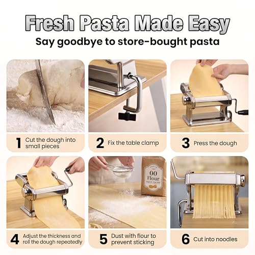 3-in-1 Pasta Maker with 9-Setting Pasta Roller & Cutters, Silver