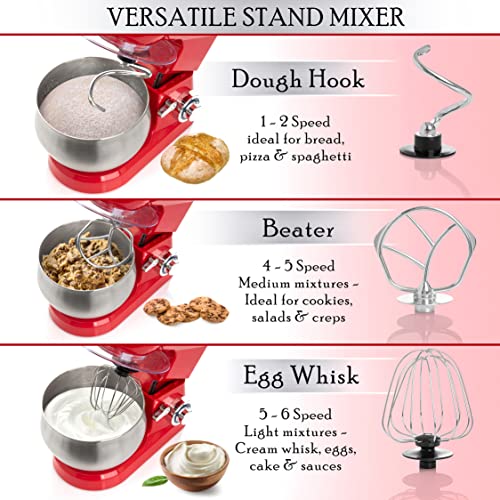 Stand Mixer 6 Speed Electric Mixer With 5.5 Quart Stainless Steel Mixing Bowl