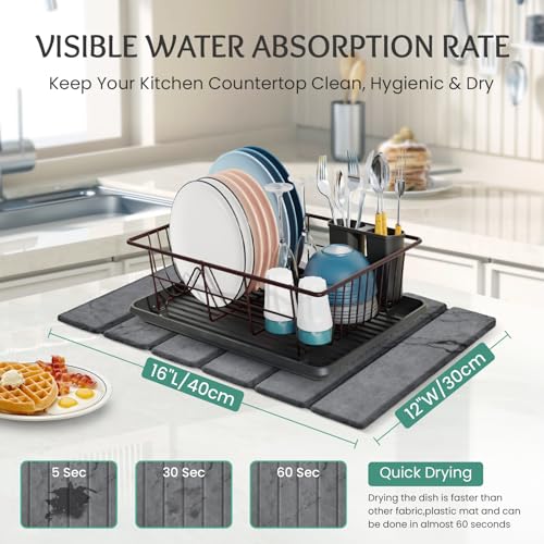 Stone Dish Drying Mat Collapsible Diatomaceous Earth Absorbent Mat Quick Dish Drying Pad Dish Rack Pad Match Any Counter to Multiple Usage for Kitchen