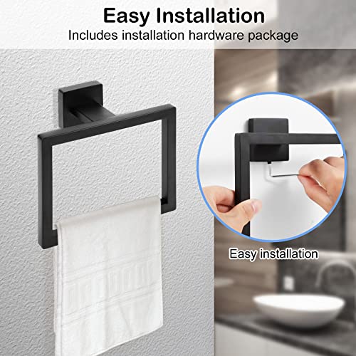 2 Piece Matte Black Square Towel Ring