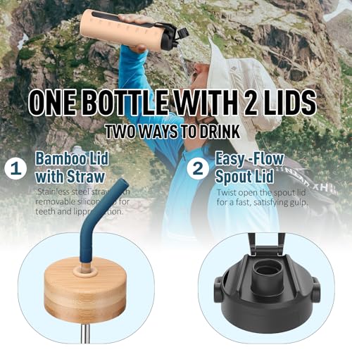24oz Glass Water Bottle with Straw and 2 Lids