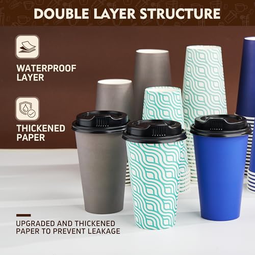 16 oz Coffee Cups with Lids (100 Count)